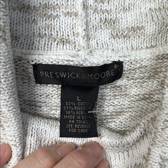 Preswick & Moore Sweater White/TanCowl Neck Kangaroo Pocket in Size L  NWT - Picture 12 of 13